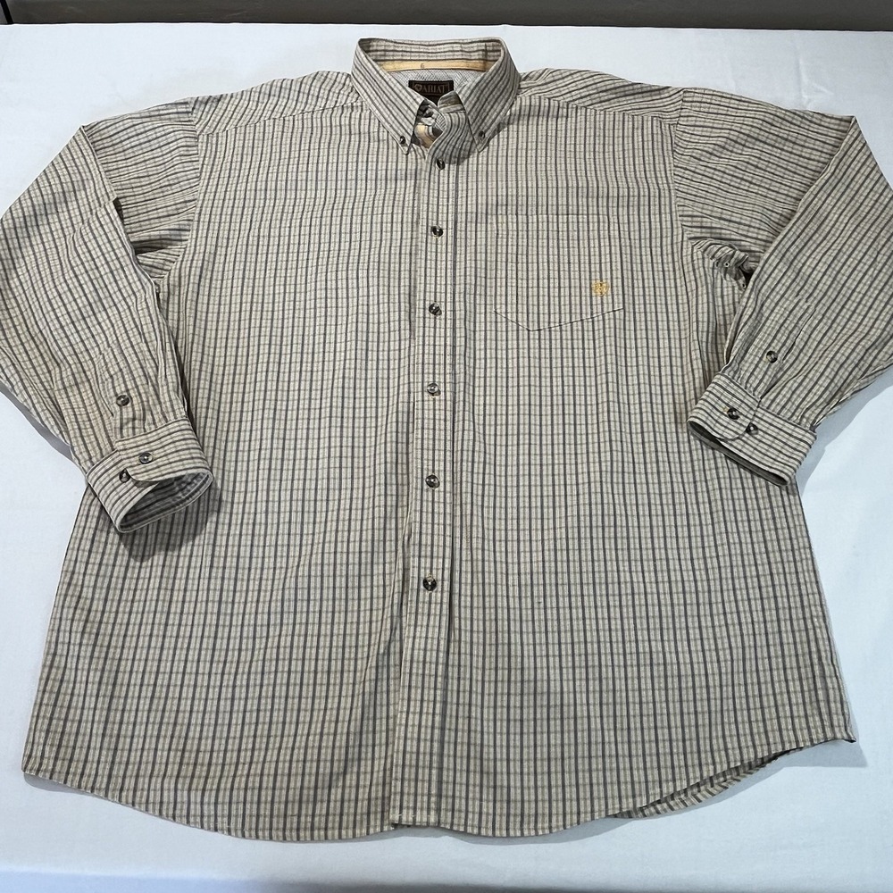Ariat Men's VentTek Size XXL Long Sleeve Button Up Tan Brown Yellow Plaid Pocket